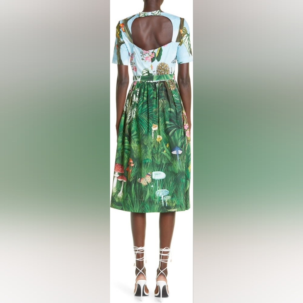 $2,490 NEW OSCAR DE LA RENTA BOTANICAL FOREST POPLIN MIDI RUNWAY DRESS L - Picture 9 of 13